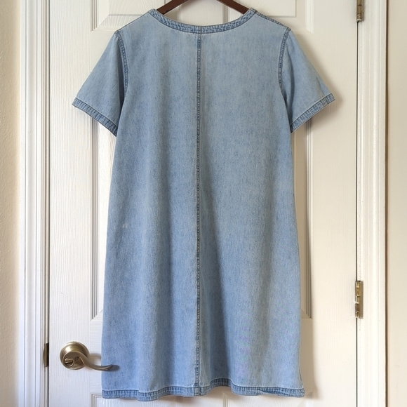 Orvis 80's Vintage Medium Wash Chambray Square Neck Short Sleeve Mini Dress M - Picture 9 of 10
